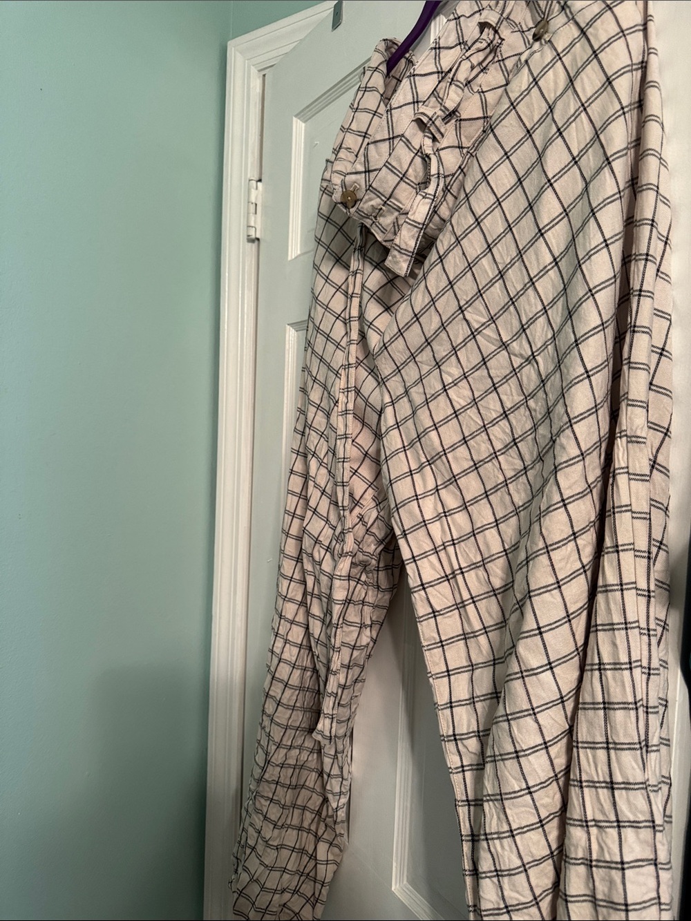 Anthropologie Cream Plaid pants with Black Grid